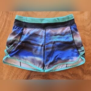 Ivivva by Lululemon Blue Teal Patterned Athletic Shorts Youth Girls Size 12